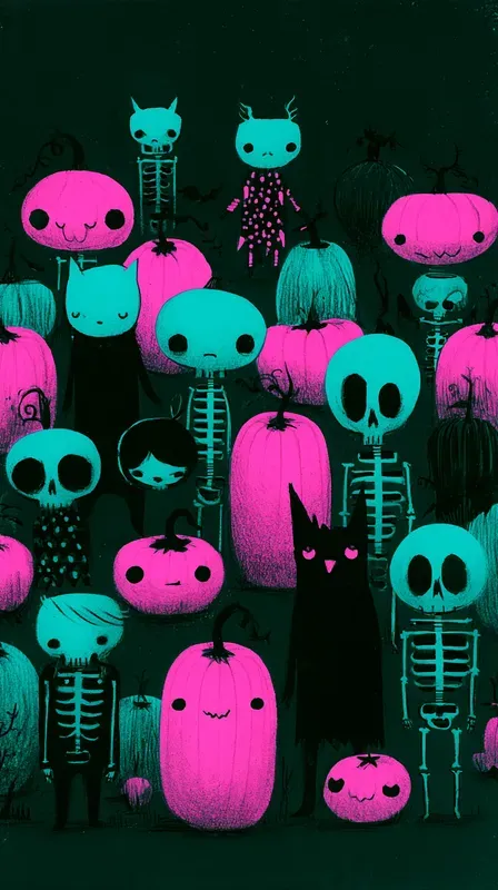 Neon Spookycute Halloween Illustrations