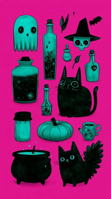 Neon Spookycute Halloween Illustrations