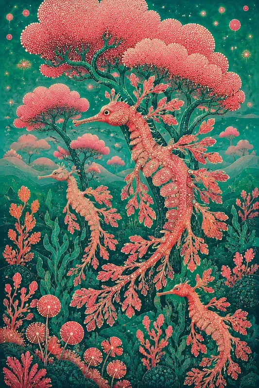 Whimsical Pointillist Folk Art Landscapes