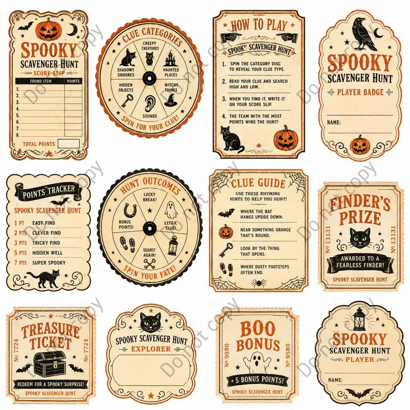 Vintage Halloween Party Game Sheets