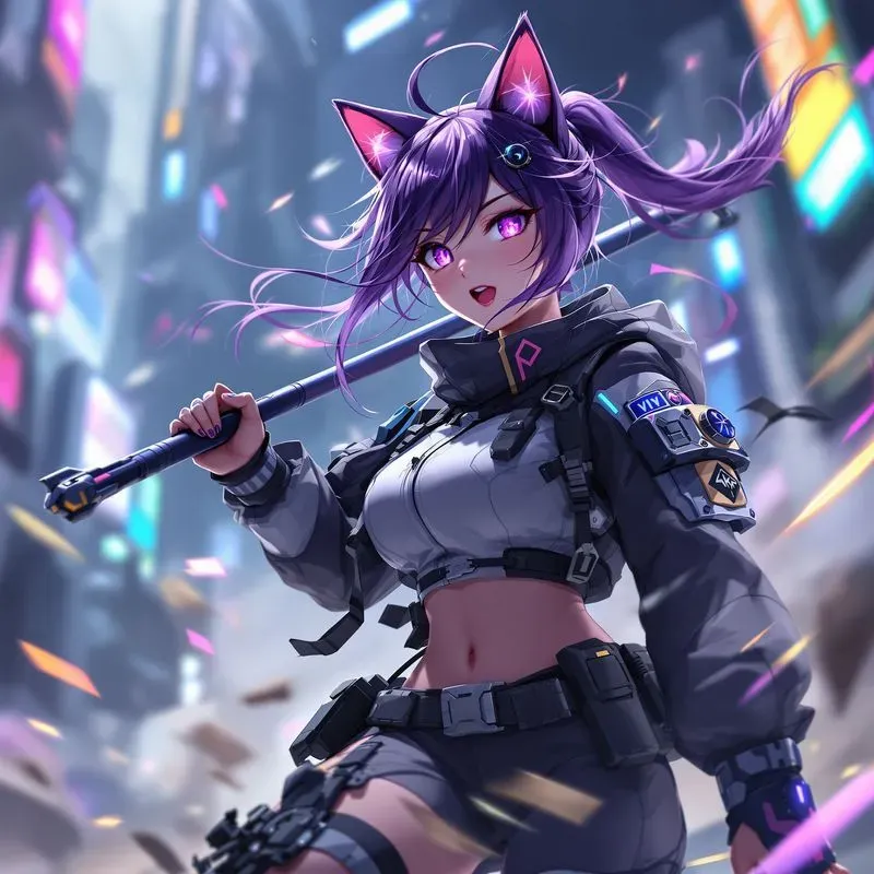 Cyberpunk Anime Girls With Dynamic Poses