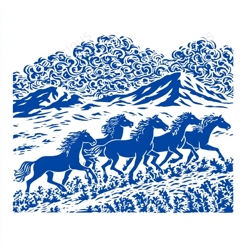 Bold Blue Woodcut Illustrations