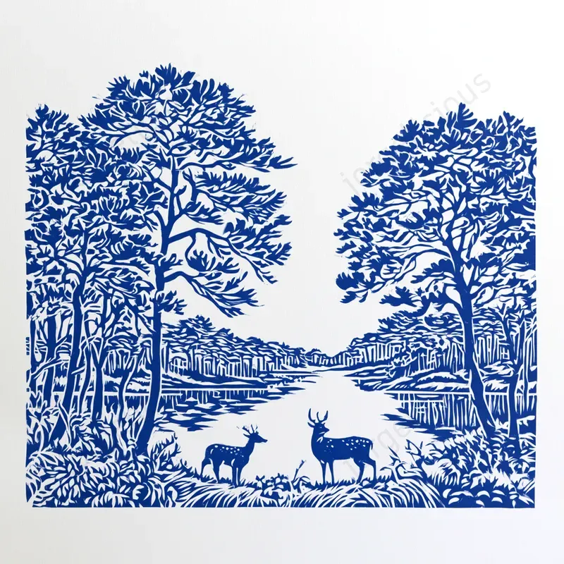 Bold Blue Woodcut Illustrations