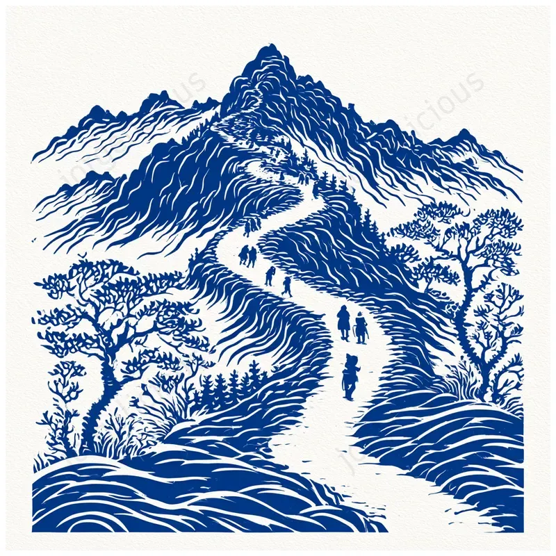 Bold Blue Woodcut Illustrations