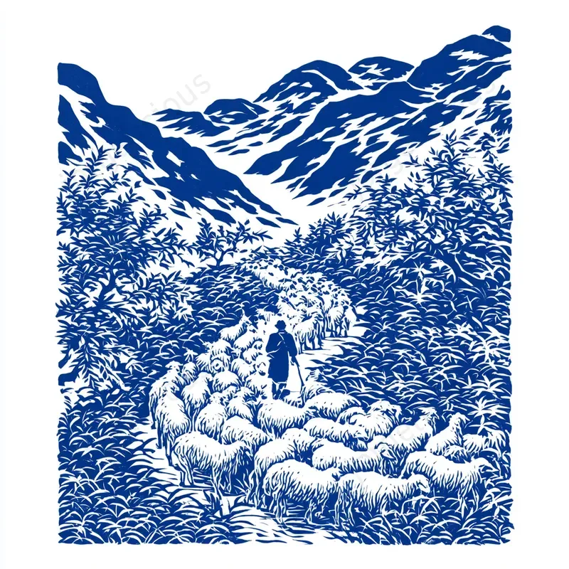 Bold Blue Woodcut Illustrations