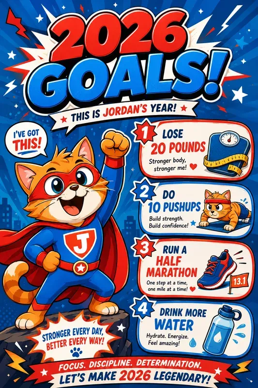Fun Cartoon New Year Goals Posters