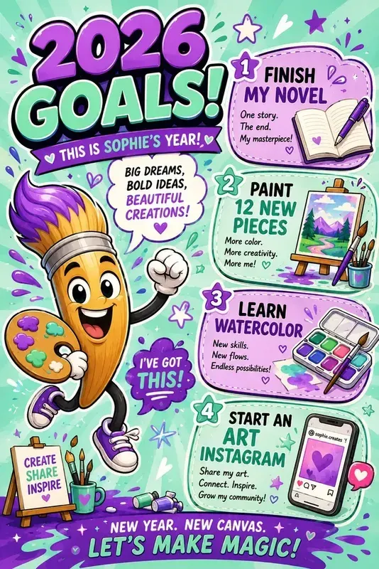 Fun Cartoon New Year Goals Posters