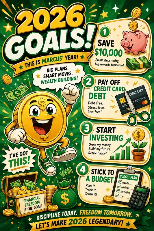 Fun Cartoon New Year Goals Posters
