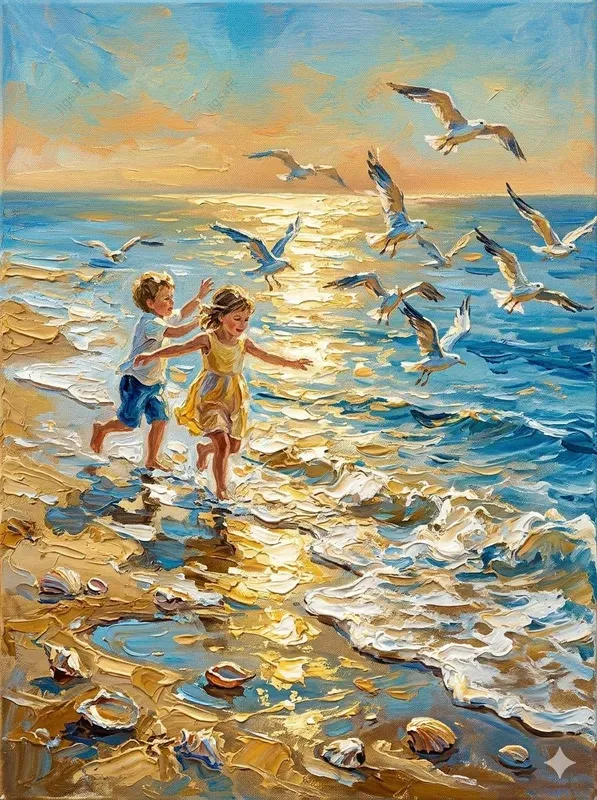 Impressionist Beach Scene Oil Paintings