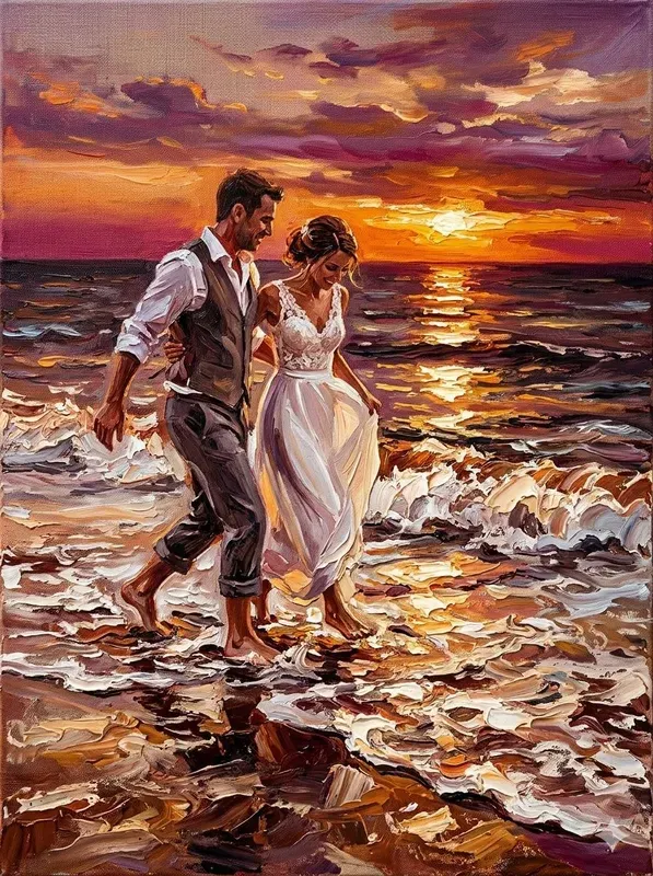 Impressionist Beach Scene Oil Paintings