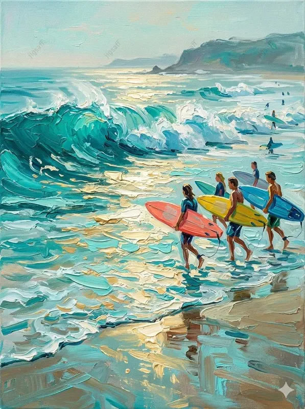 Impressionist Beach Scene Oil Paintings