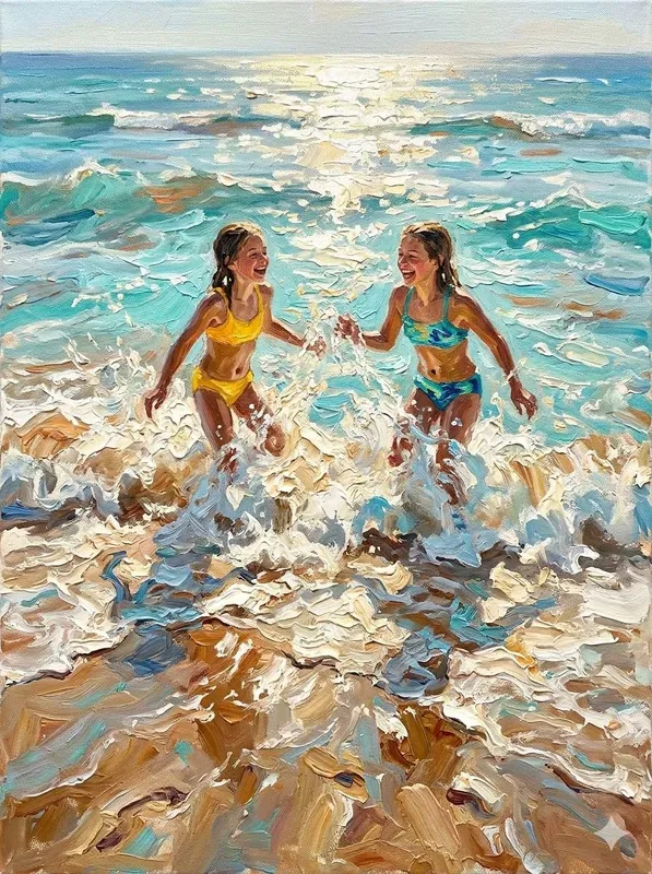 Impressionist Beach Scene Oil Paintings