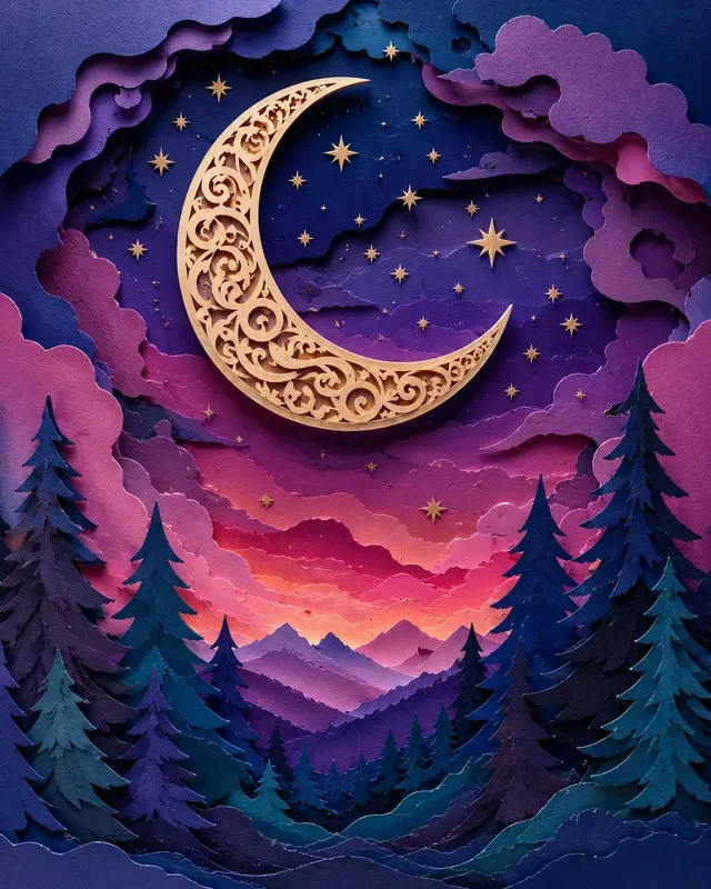 3D Layered Papercut Celestial Landscapes