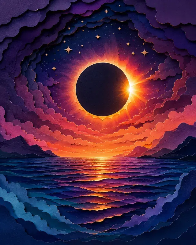 3D Layered Papercut Celestial Landscapes
