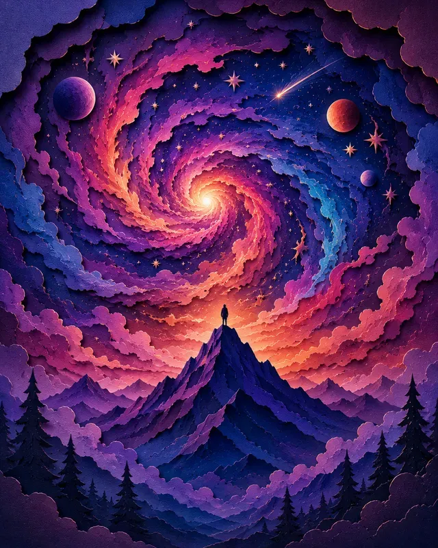 3D Layered Papercut Celestial Landscapes