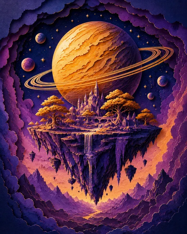 3D Layered Papercut Celestial Landscapes