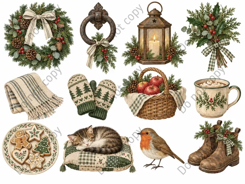 Cottagecore Christmas Clipart Sets