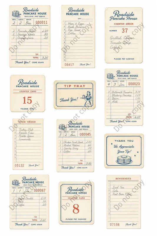 Diner Guest Check Cutout Sheets