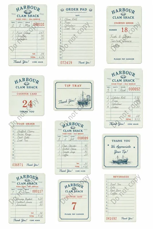 Diner Guest Check Cutout Sheets