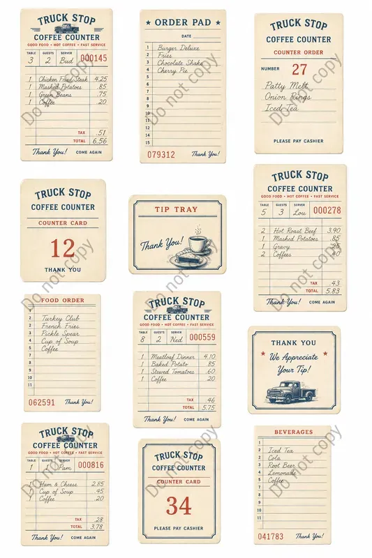Diner Guest Check Cutout Sheets