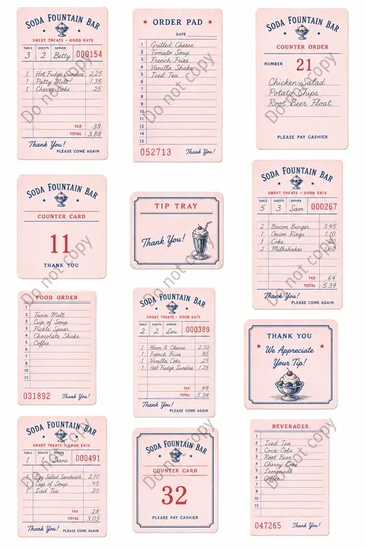 Diner Guest Check Cutout Sheets