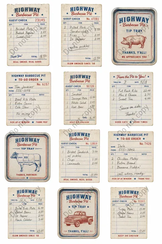 Diner Guest Check Cutout Sheets