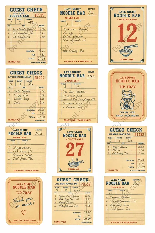 Diner Guest Check Cutout Sheets