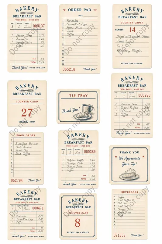 Diner Guest Check Cutout Sheets