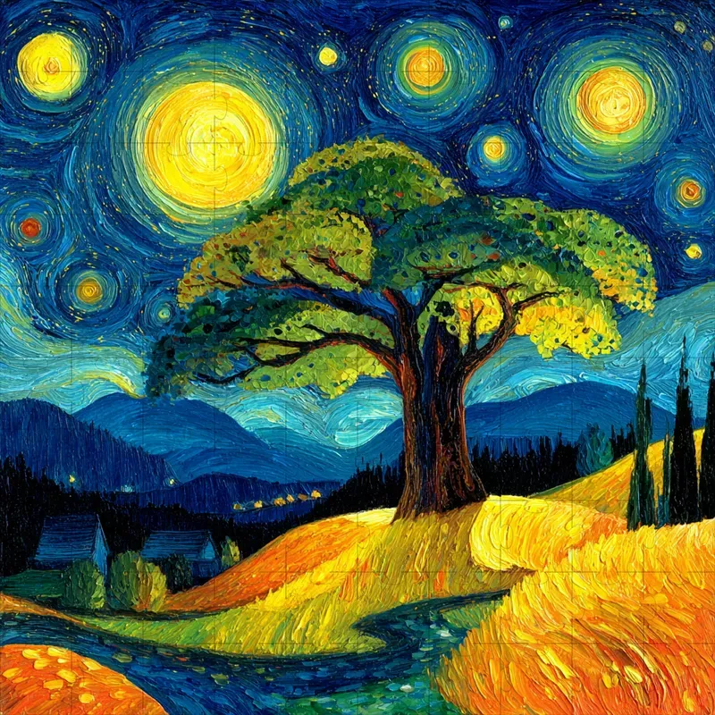 Oil Impasto Swirling Starry Vivids