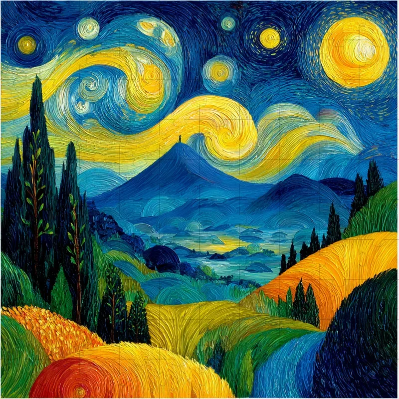 Oil Impasto Swirling Starry Vivids