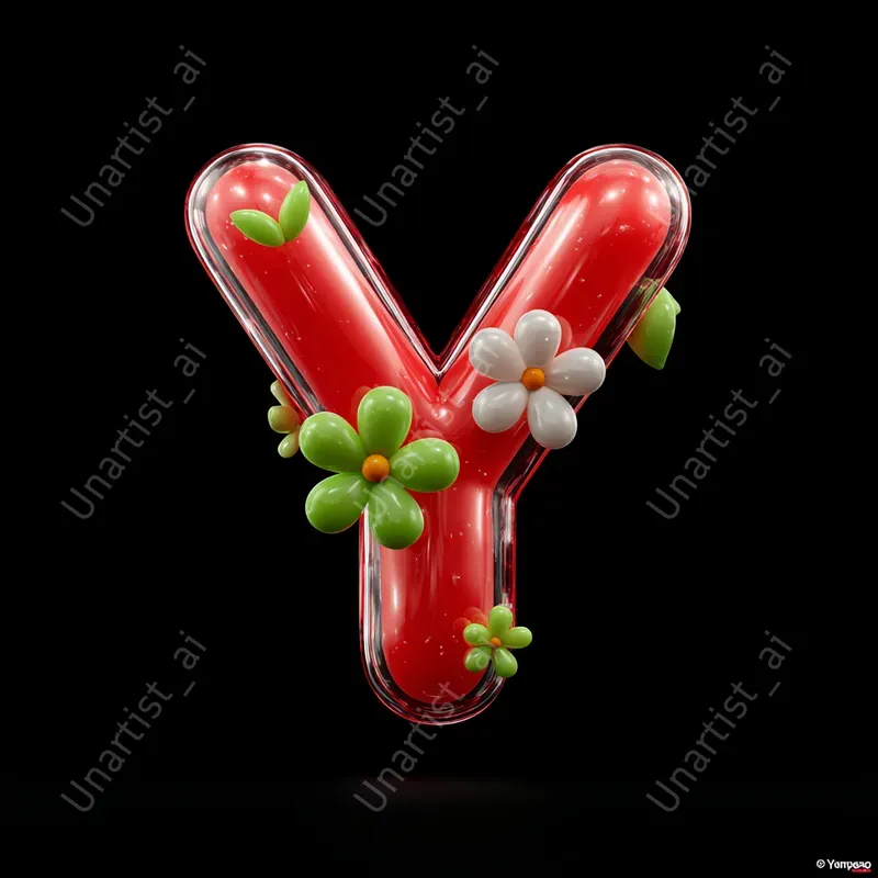 3D Inflatable Cute Flower Icon Letter