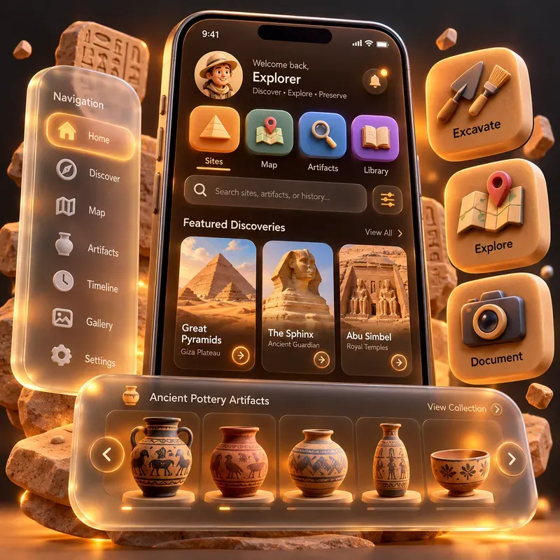 3D Claymorphic Glass App UI Designs