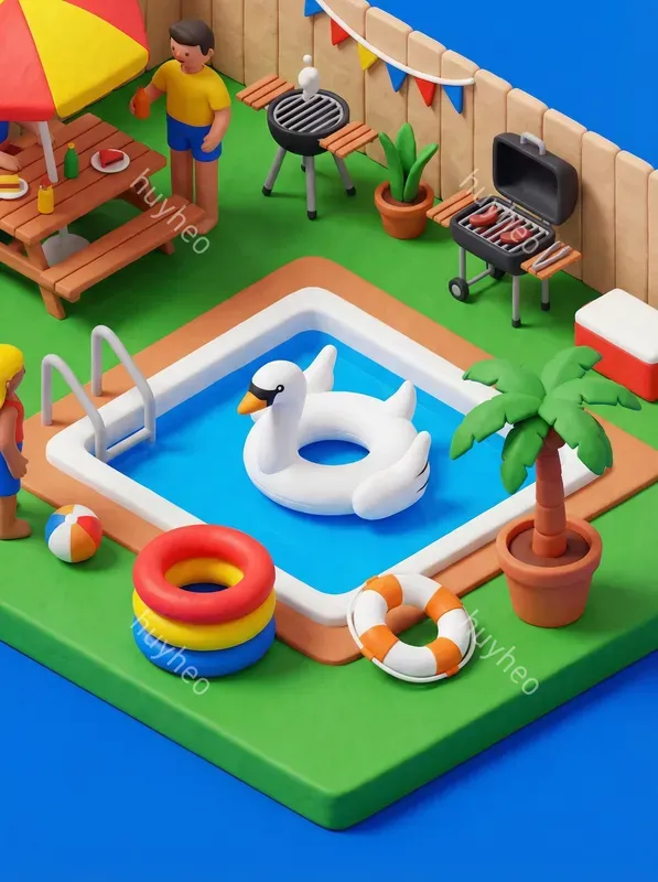 Various Types Of Floats And Swimming Pools