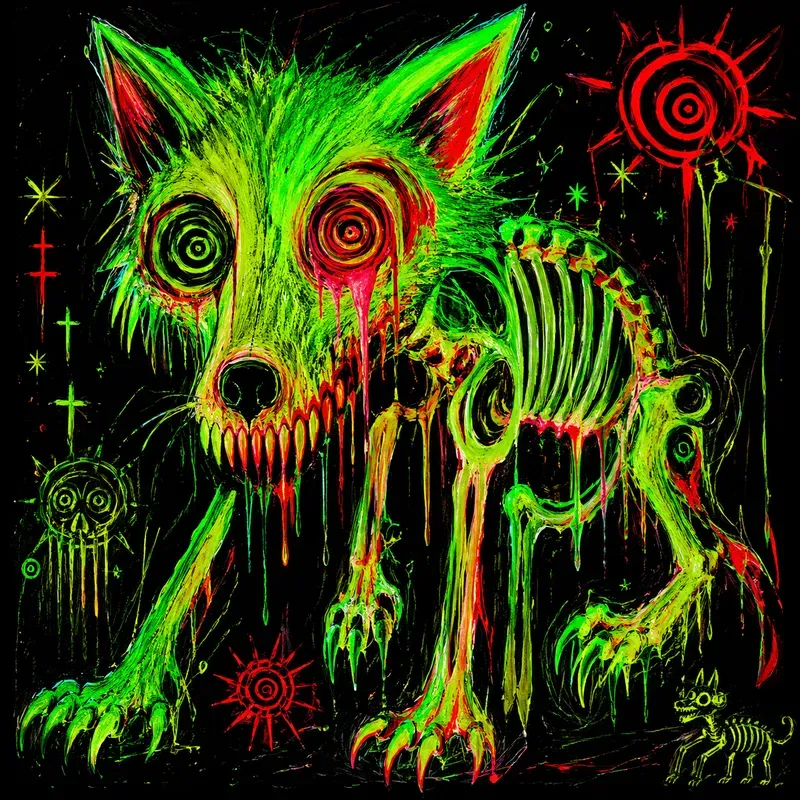 Neon Psychedelic Horror Sketch Style