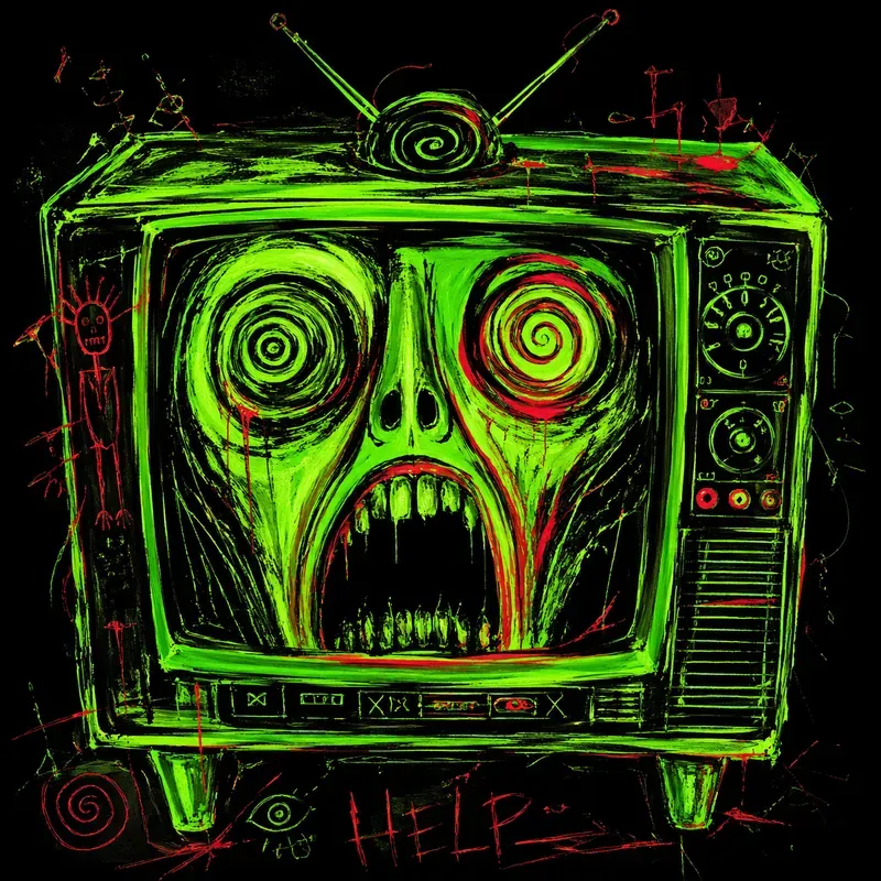 Neon Psychedelic Horror Sketch Style