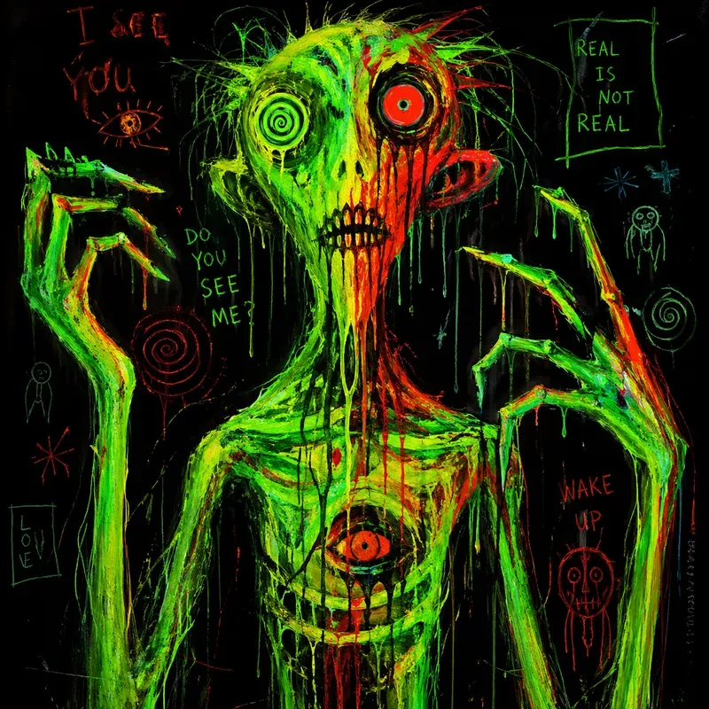 Neon Psychedelic Horror Sketch Style