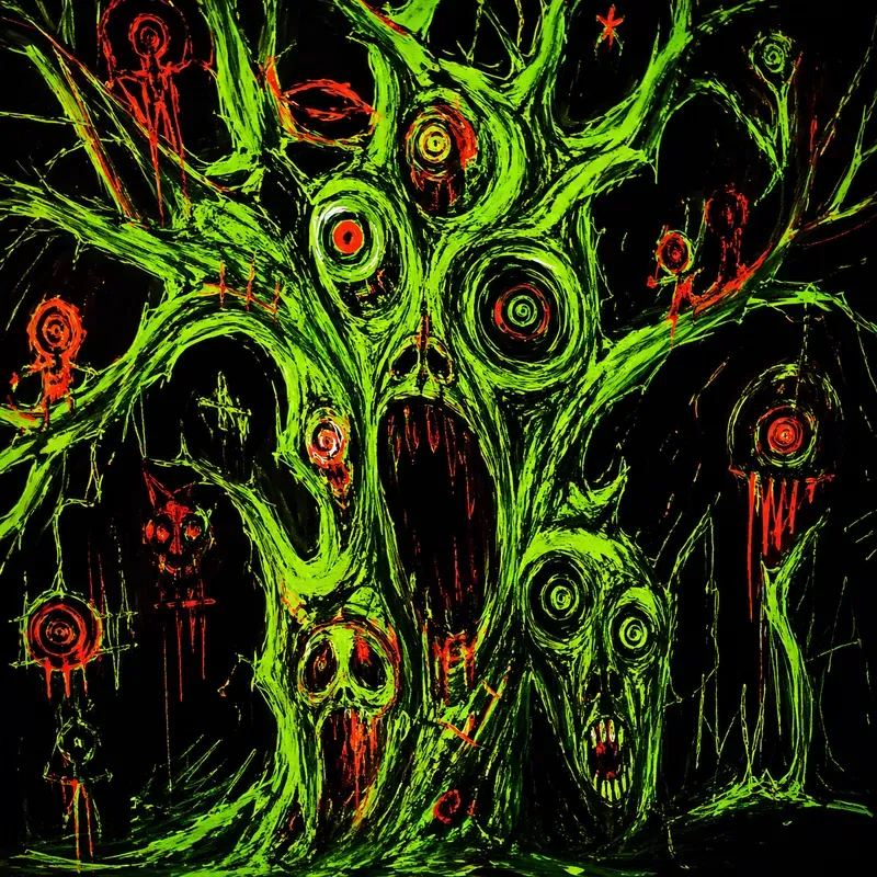 Neon Psychedelic Horror Sketch Style