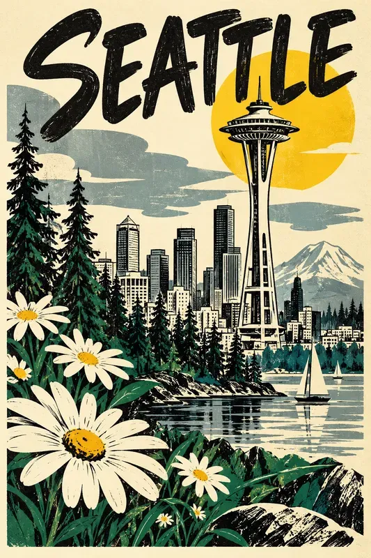 Retro Sketch And Floral City Posters
