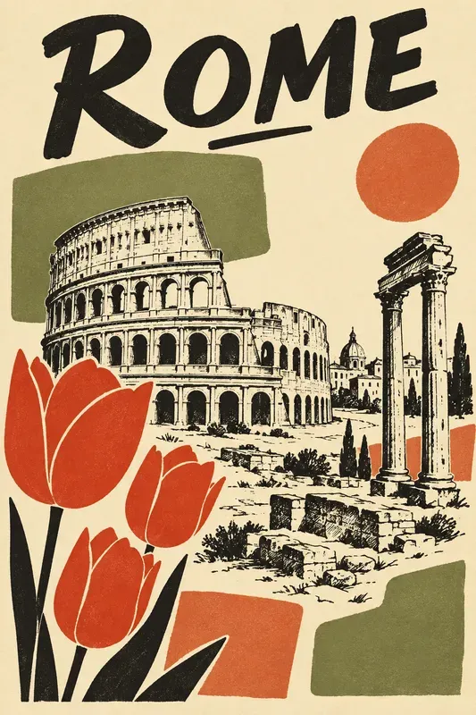 Retro Sketch And Floral City Posters
