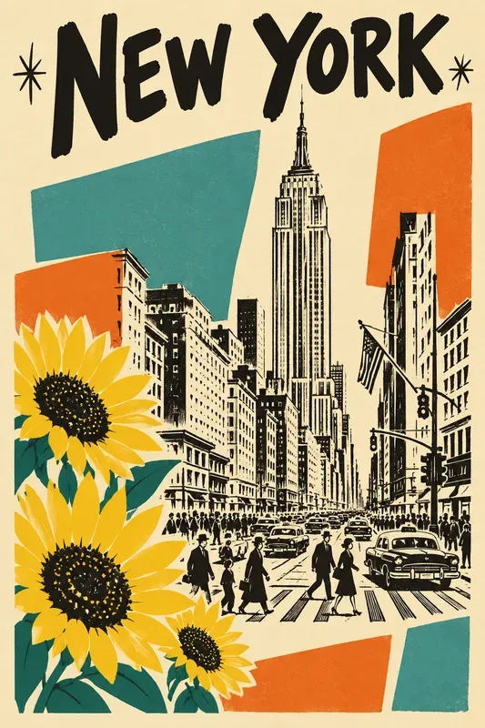 Retro Sketch And Floral City Posters