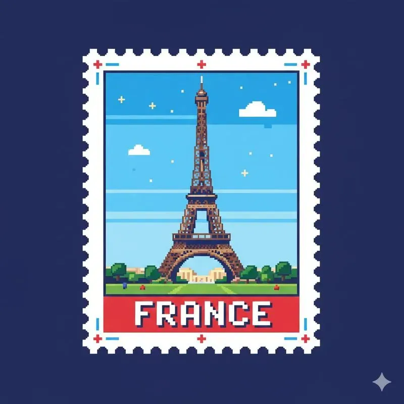 Retro Pixel Art Travel Postage Stamps