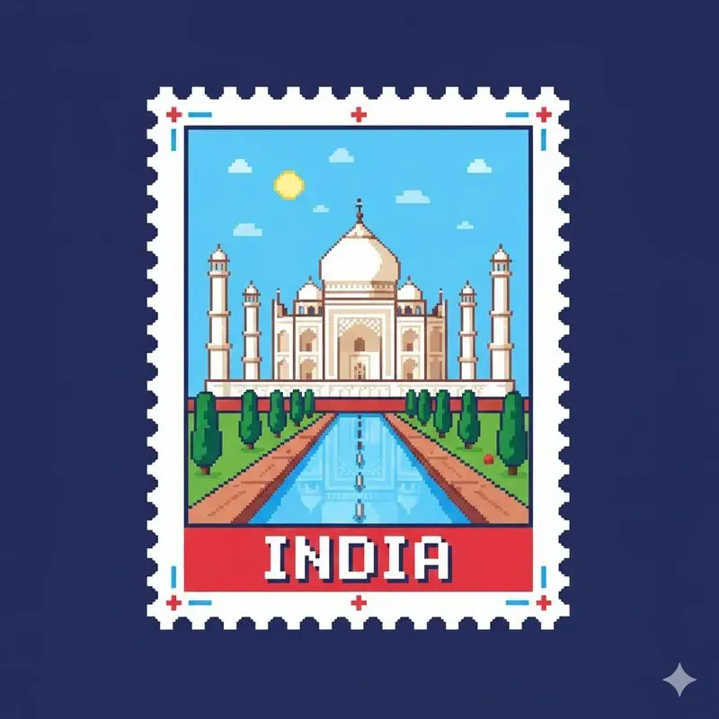 Retro Pixel Art Travel Postage Stamps