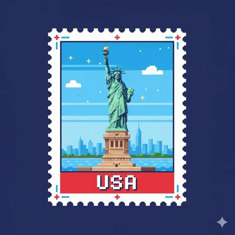 Retro Pixel Art Travel Postage Stamps