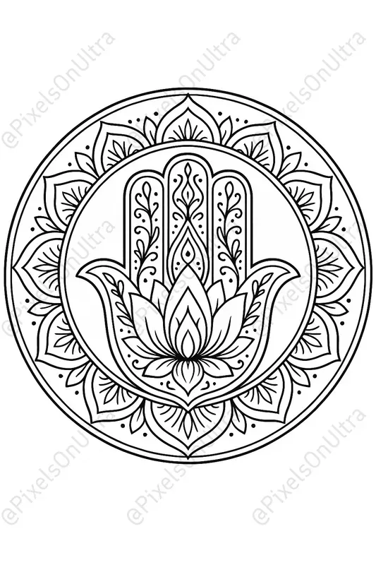 Sacred Ink Hamsa Mandala Coloring Pages