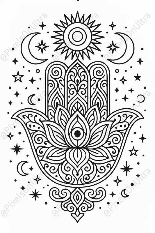 Sacred Ink Hamsa Mandala Coloring Pages