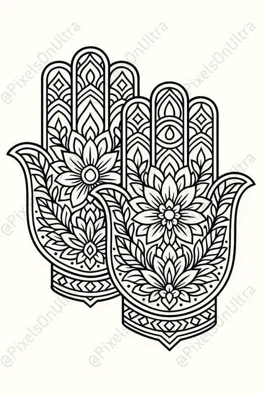 Sacred Ink Hamsa Mandala Coloring Pages