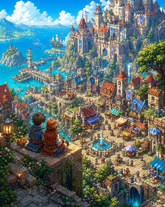 Isometric Fantasy Game World Pixel Art