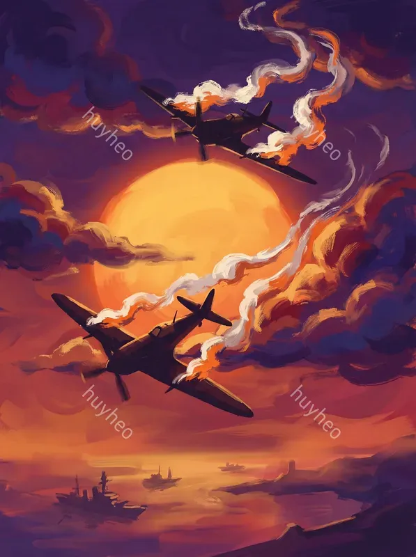 Fighter Jets Under The Sunset In Comic