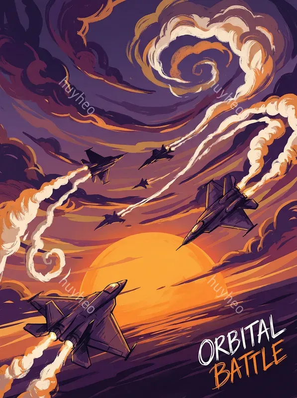 Fighter Jets Under The Sunset In Comic