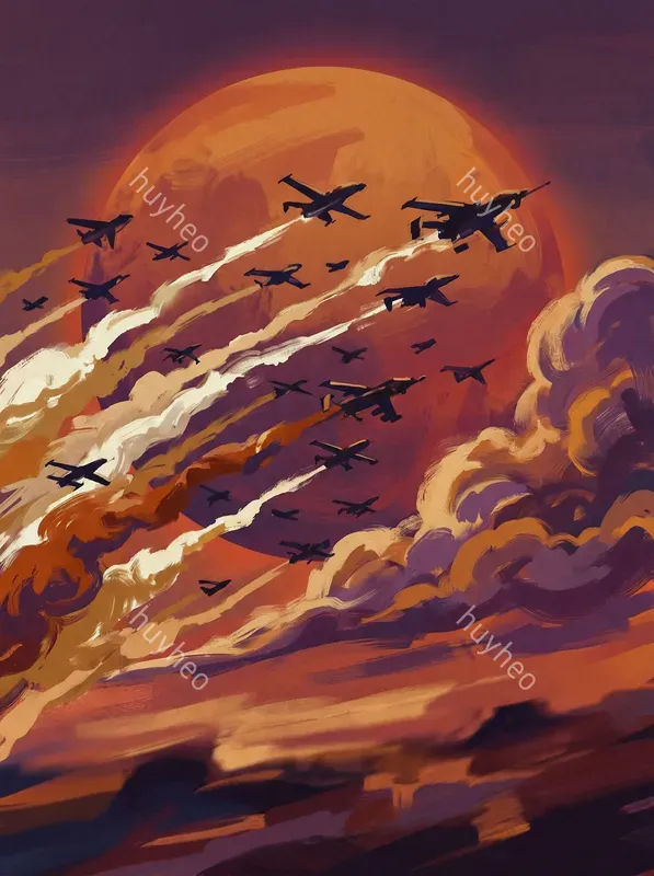 Fighter Jets Under The Sunset In Comic